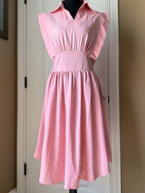 Pink Collared Sleeveless Fit & Flare A-Line Midi Dress Small